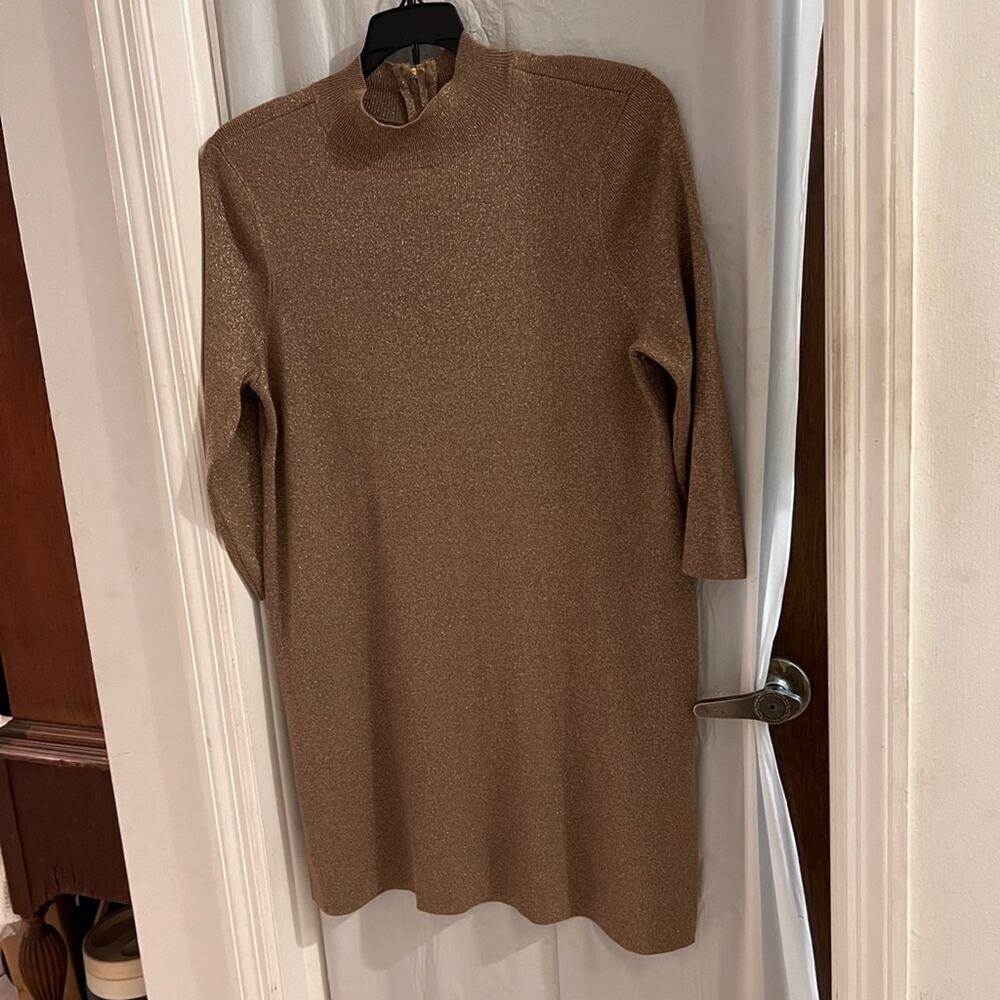 Chicos travelers gold metallic tunic top back exposed zipper size l